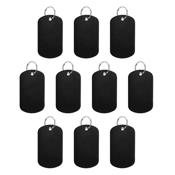 Uxcell Aluminum Blank Tags Rectangle Metal Stamping Blanks Pet ID Label with Key Rings Black 10Pcs