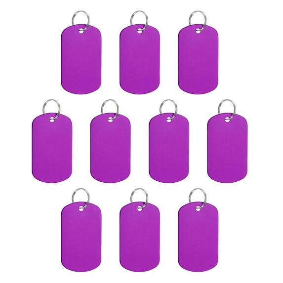 Uxcell Aluminum Blank Tags Rectangle Metal Stamping Blanks Pet ID Label with Key Rings Purple 10Pcs