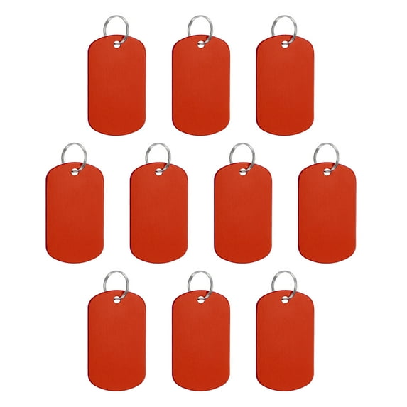 Uxcell Aluminum Blank Tags Rectangle Metal Stamping Blanks Pet ID Label with Key Rings Red 10Pcs
