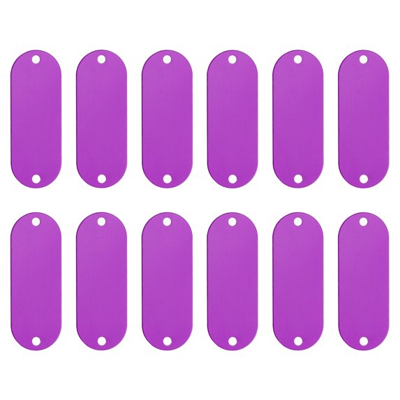 Uxcell Aluminum Blank Tags with 2 holes Metal Stamping Blanks Pet ID Label with Key Rings Purple 12Pcs