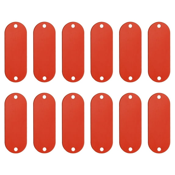 Uxcell Aluminum Blank Tags with 2 holes Metal Stamping Blanks Pet ID Label with Key Rings Red 12Pcs