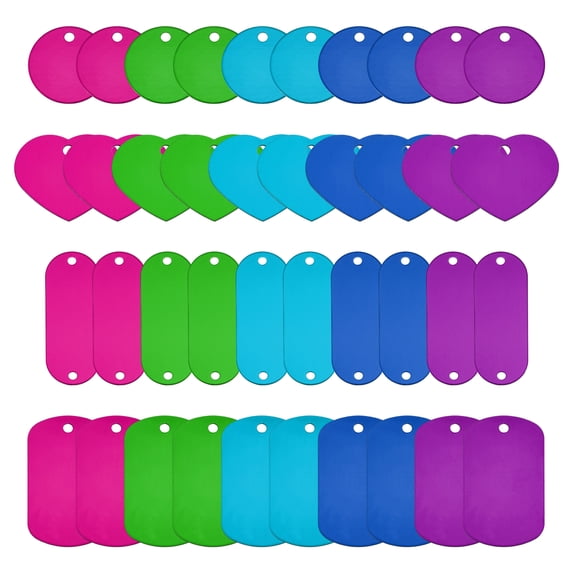 Uxcell Aluminum Engraving Blanks Tags, 120Pcs Metal Laser Engravable Stamping Blanks Set, Purple/Blue/Light Blue/Green/Rose Red