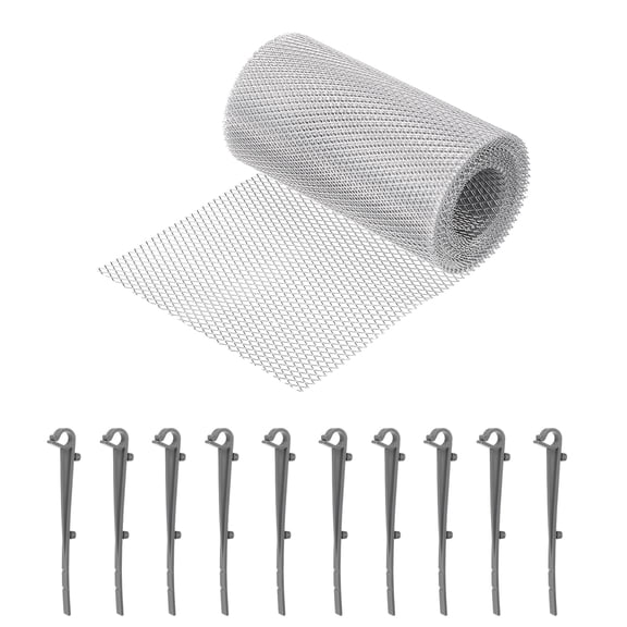 Uxcell Aluminum Gutter Guard Mesh Roll, 20ft x 5.9 Inch Gutter Guard, Mesh Guards Leaf Protector with Gray Clips from Leaves, Twigs, Branches, Debris