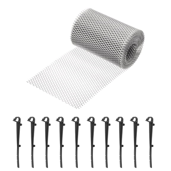 Uxcell Aluminum Gutter Guard Mesh Roll, 20ft x 5.9 Inch Gutter Guard, Thickened Mesh Guards Leaf Protector with Black Clips from Leaves, Twigs, Branches, Debris
