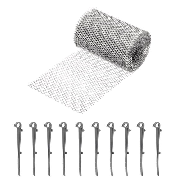 Uxcell Aluminum Gutter Guard Mesh Roll, 20ft x 5.9 Inch Gutter Guard, Thickened Mesh Guards Leaf Protector with Gray Clips from Leaves, Twigs, Branches, Debris
