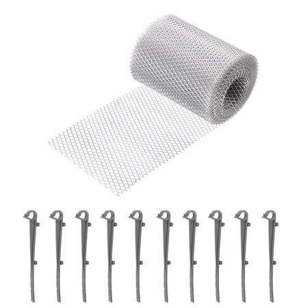 Uxcell Aluminum Gutter Guard Mesh Roll, 20ft x 5 Inch Gutter Guard, Thickened Mesh Guards Leaf Protector with Gray Clips from Leaves, Twigs, Branches, Debris