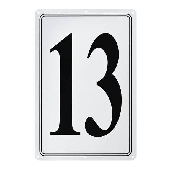 Uxcell Aluminum Letter Sign 13, 11.8 Inch House Numbers and Metal Letters, Parking Spot Letter Signs, Metal Letter Wall Decor [Black Text On White]