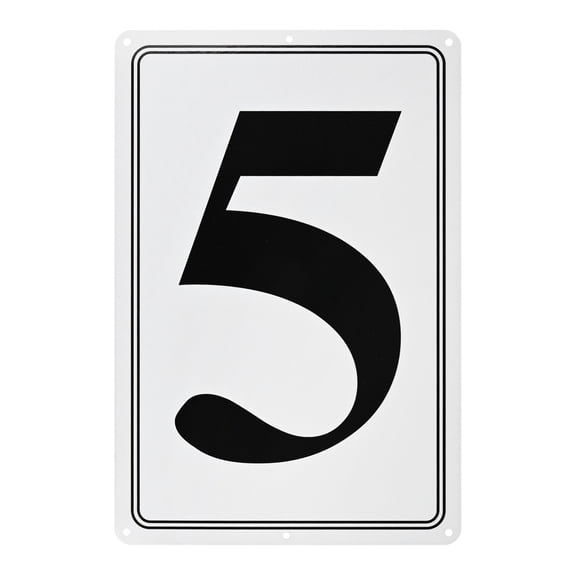 Uxcell Aluminum Letter Sign 5, 11.8 Inch House Numbers and Metal Letters, Parking Spot Letter Signs, Metal Letter Wall Decor [Black Text On White]