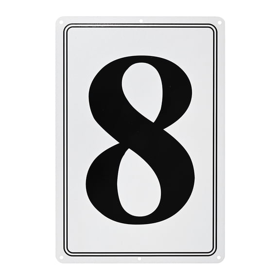 Uxcell Aluminum Letter Sign 8, 11.8 Inch House Numbers and Metal Letters, Parking Spot Letter Signs, Metal Letter Wall Decor [Black Text On White]