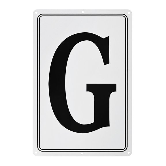 Uxcell Aluminum Letter Sign G, 11.8 Inch House Numbers and Metal Letters, Parking Spot Letter Signs, Metal Letter Wall Decor [Black Text On White]