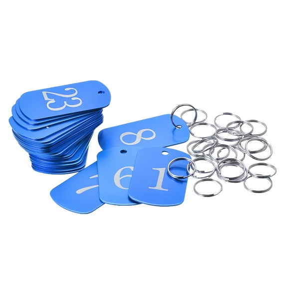Uxcell Aluminum Metal Key Tag, 1-25 Number Tag, ID Tag with Ring 2x1.2inch Blue Rectangle Blank for Decoration, 25pcs