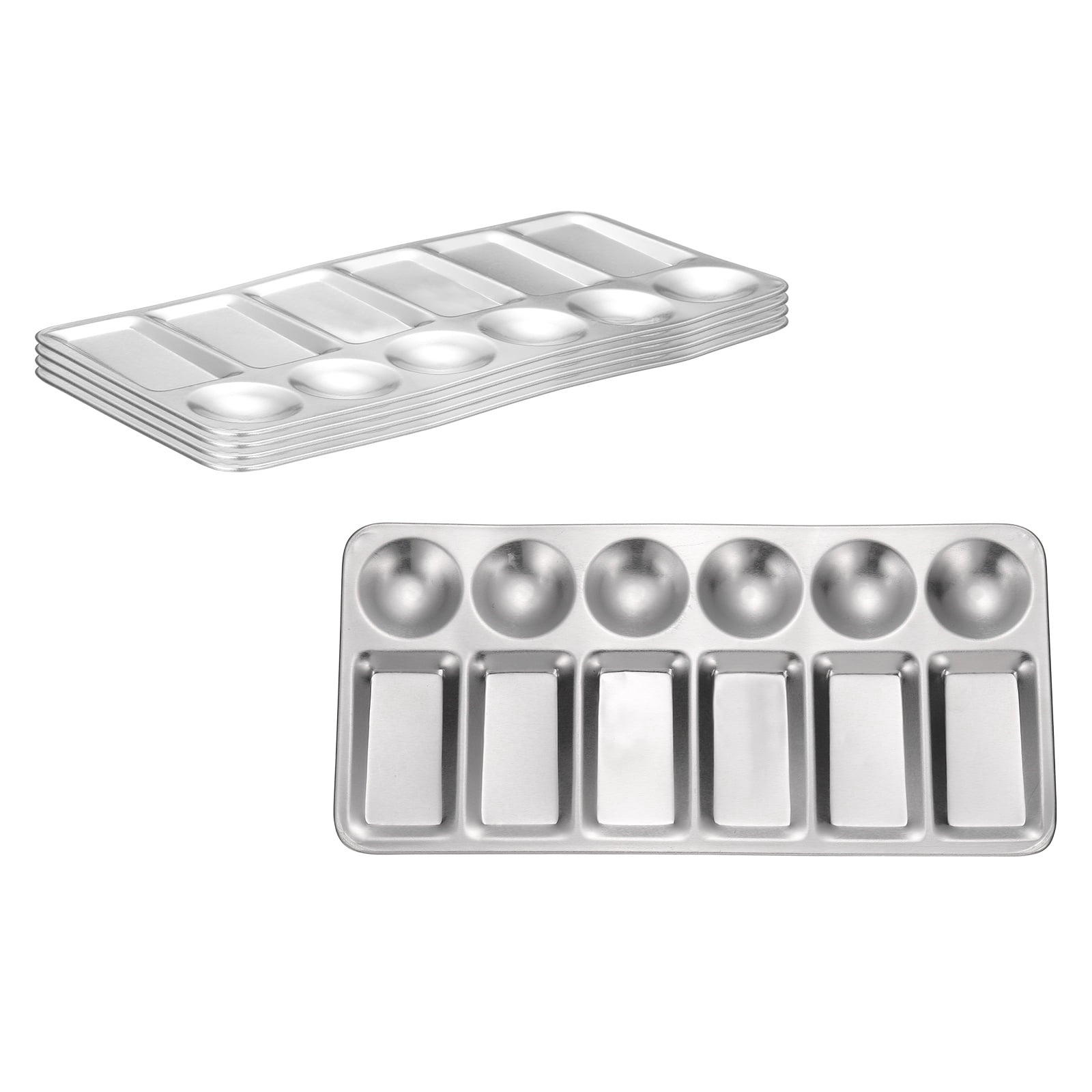 Uxcell Aluminum Paint Tray Palette, 12 Well Rectangular Paint Mixing Pallet Metal Palette Painting Tray for Acrylic Oil Watercolor Artist Class DIY Painting Party Supplies(Silver, Pack of 5)