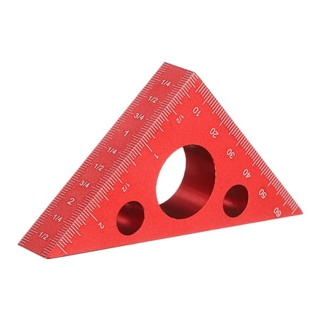 Uxcell Aluminum Right Triangle Ruler 45/90 Degree Layout 14.5mm Thickened Isosceles Right Triangular Ruler High Precision Measuring Tool with SAE and Metric Scales for Woodworking, Red