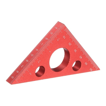Uxcell Aluminum Right Triangle Ruler 45/90 Degree Layout 9mm Thickened Isosceles Right Triangular Ruler High Precision Measuring Tool with SAE and Metric Scales for Woodworking, Red