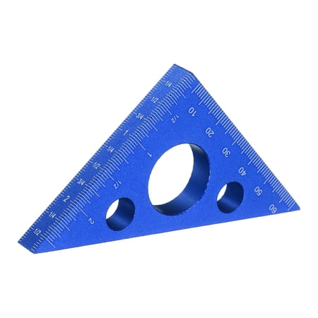 Uxcell Aluminum Right Triangle Ruler 45/90 Degree Layout 9mm Thickened Isosceles Right Triangular Ruler High Precision Measuring Tool with SAE and Metric Scales for Woodworking, Blue