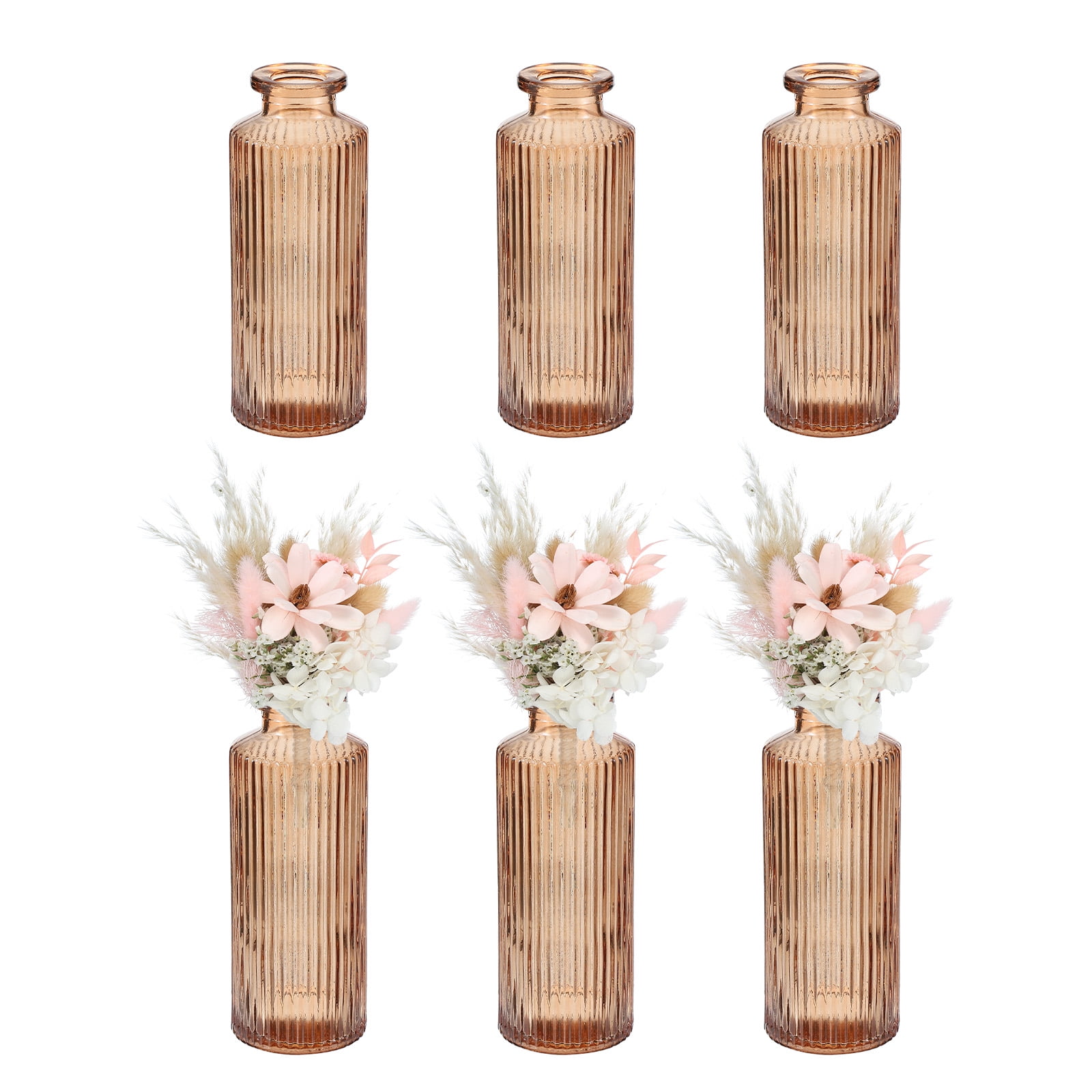 Uxcell Amber Glass Bud Vase Set of 6 Small Flower Vases for Centerpiece ...