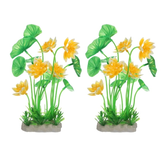 Uxcell Aquarium Artificial Plants 2 Pcs Fish Tank Plants Decorations Accessories Yellow-Green Lotus Flower