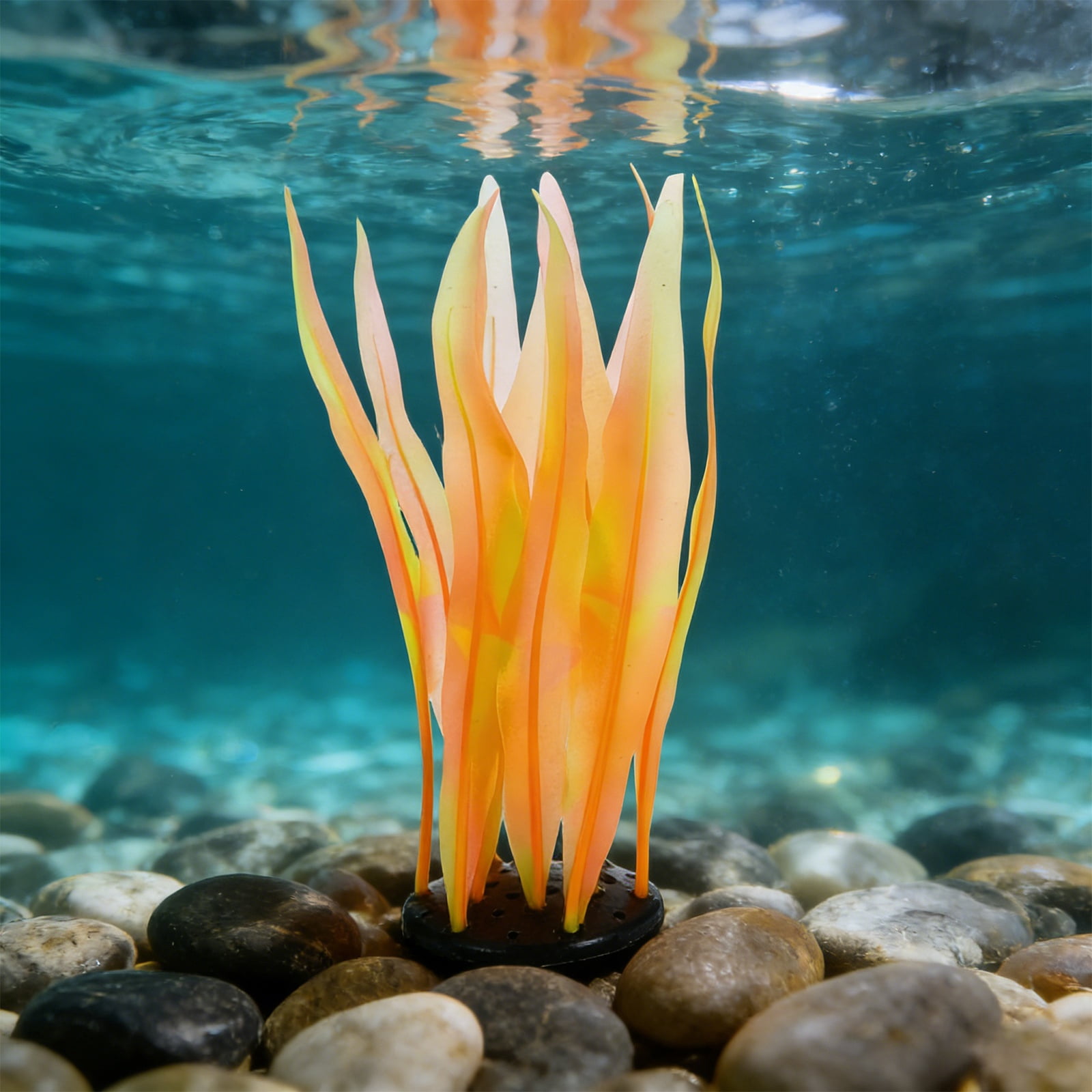 Uxcell Aquarium Decoration, 7"/10"/17" Plastic Fish Tank Plants Artificial Silicone Glowing Kelp Aquarium Plants Ornament, (Orange, 3 Pcs), Intended for Tall Fish Tank Decor / Landscaping
