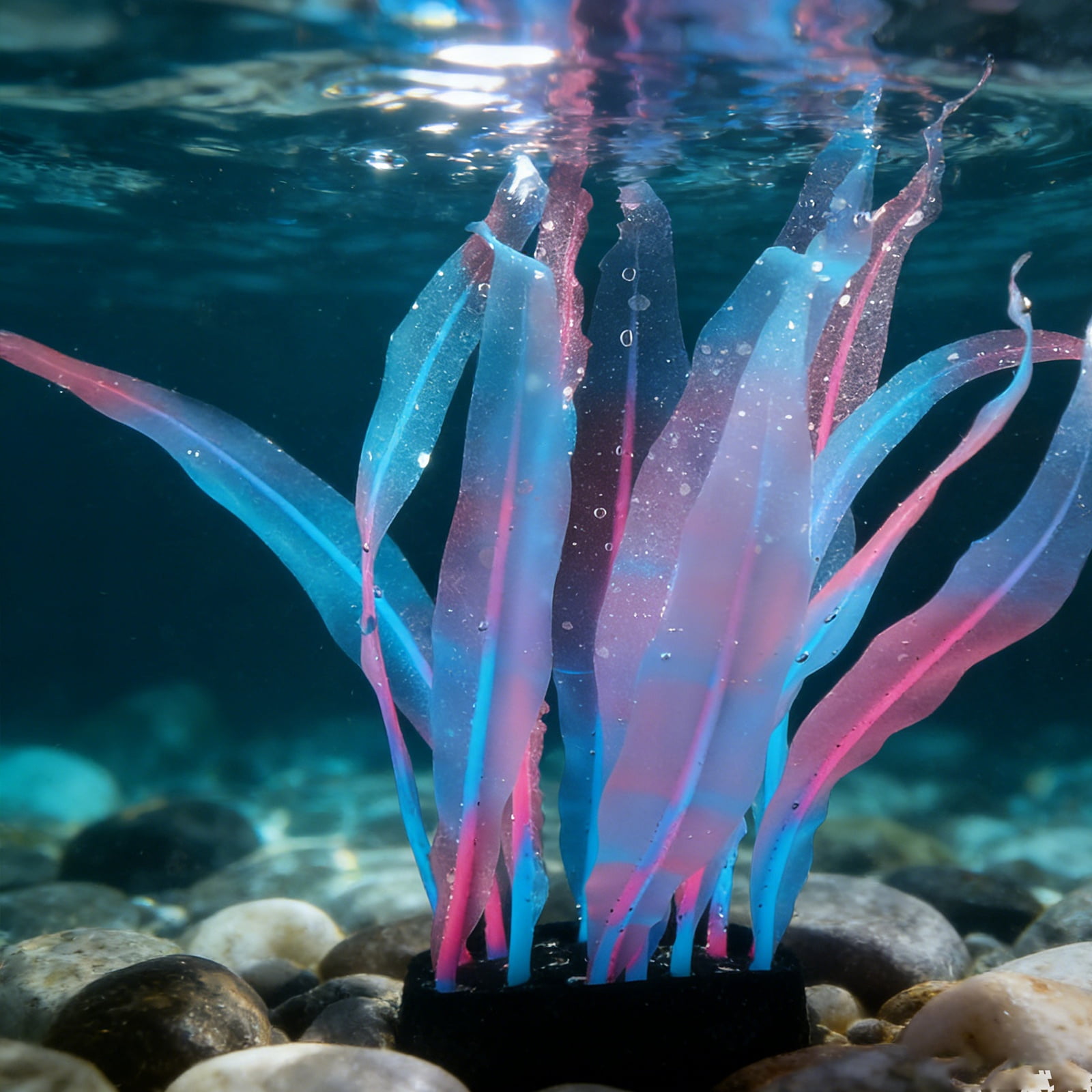 Uxcell Aquarium Decoration, 7"/10"/17" Plastic Fish Tank Plants Artificial Silicone Glowing Kelp Aquarium Plants Ornament, (Pink, 3 Pcs), Intended for Tall Fish Tank Decor / Landscaping