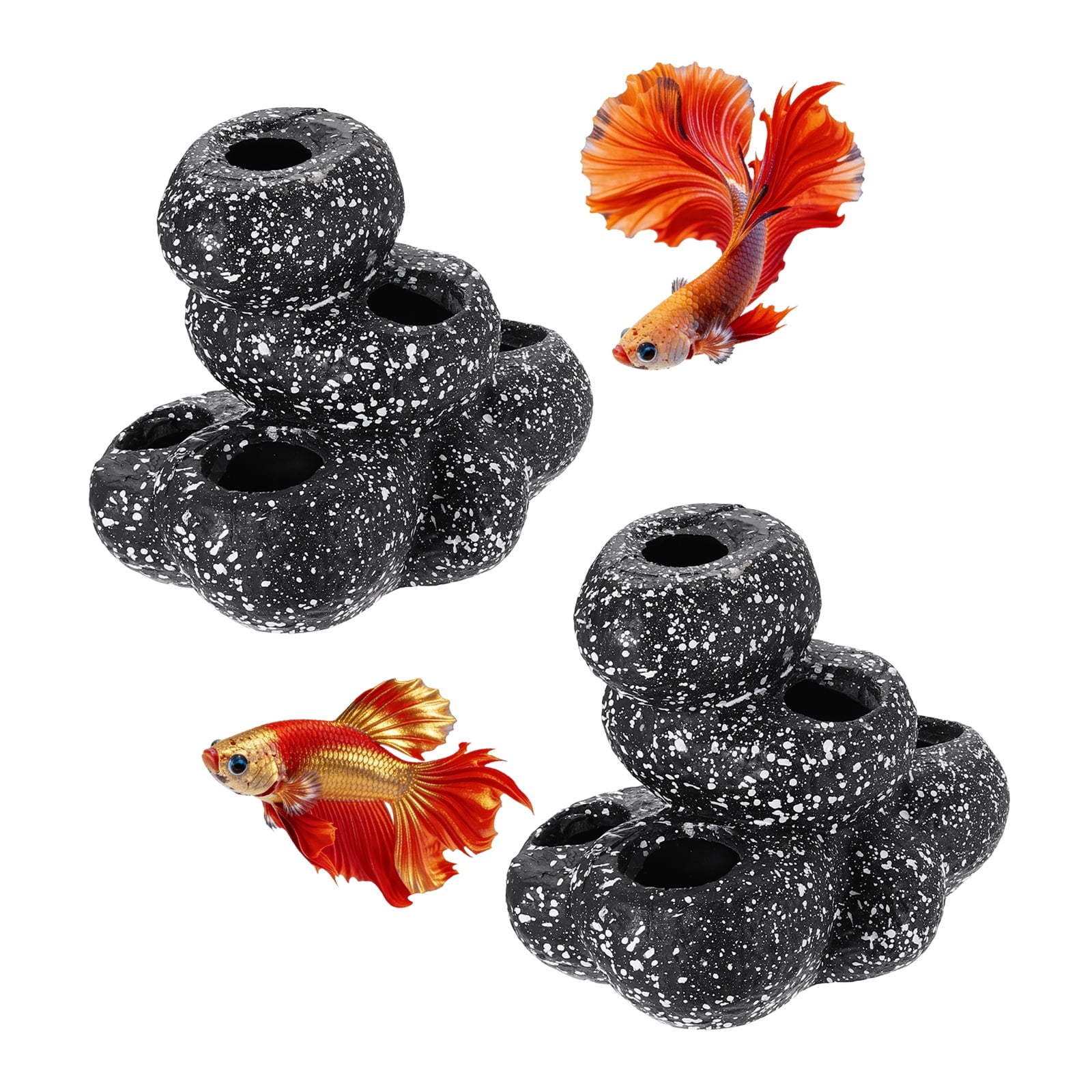 Uxcell Aquarium Decorations Rocks, 5.9x4.4x4.6 Inch Betta Hide Resin Realistic Fish Tank Ornaments, 2Pcs(Grey), Intended for Small Fish / Shrimp / Guppy