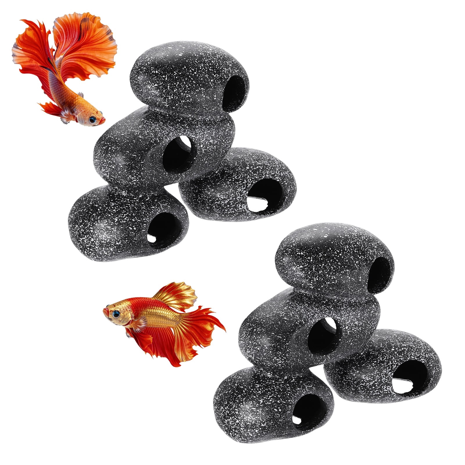 Uxcell Aquarium Decorations Rocks, 6.9x2.8x5.5 Inch Betta Hide Resin Realistic Fish Tank Ornaments, 2Pcs(Grey), Intended for Small Fish / Shrimp / Guppy