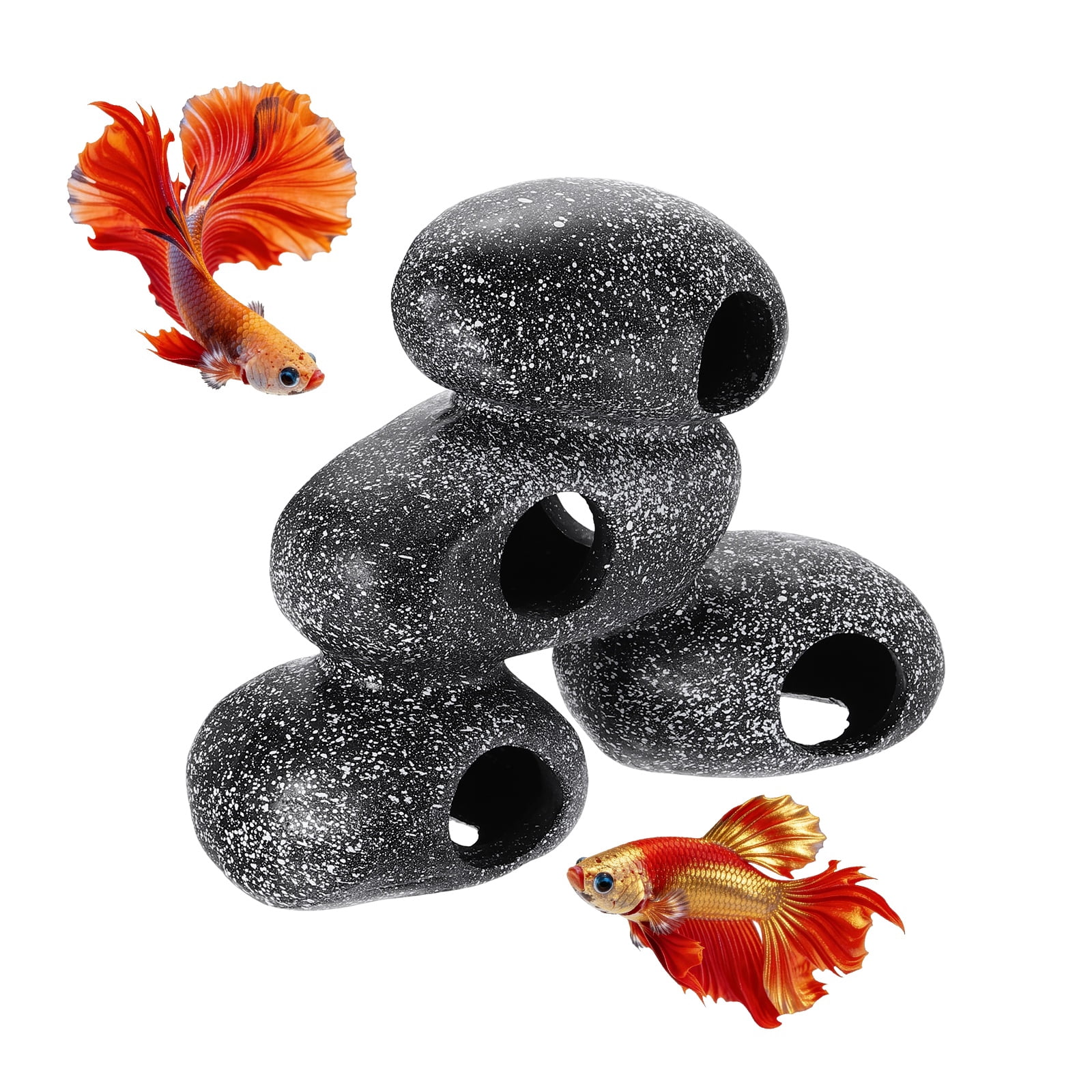 Uxcell Aquarium Decorations Rocks, 6.9x2.8x5.5 Inch Betta Hide Resin Realistic Fish Tank Ornaments, (Grey), Intended for Small Fish / Shrimp / Guppy