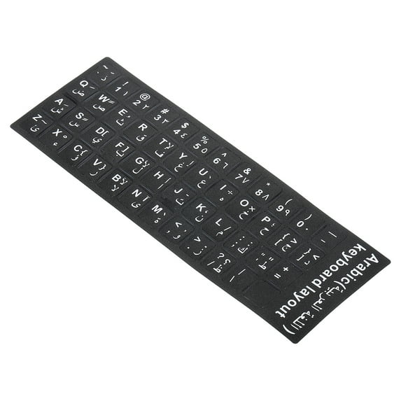 Uxcell Arabic Keyboard Layout Stickers Computer Replacement Cover Universal Black Background White Lettering, 2 Pack