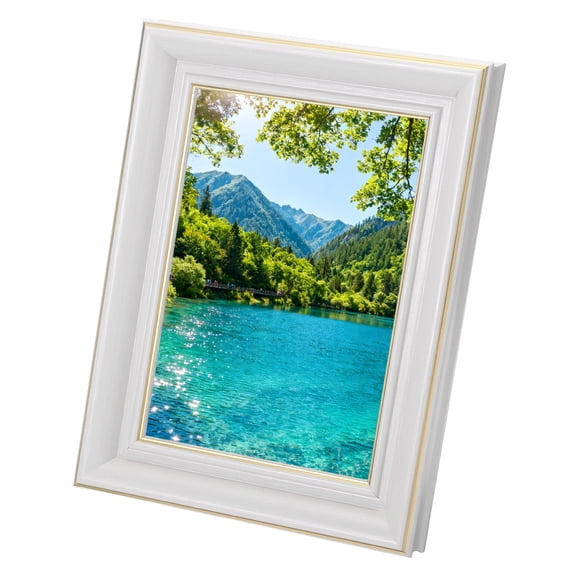 Uxcell Arc-Edged Feather White Rectangle Photo Frame, 8.9x6.9 Inch Resin Photo Frame Tabletop Display for Pictures Certificates Home Office Decor, Suits for 12.7x17.8cm Photo