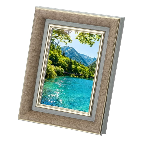 Uxcell Arc-Edged Linen Rectangle Photo Frame, 6.9x5.4 Inch Resin Photo Frame Tabletop Display for Pictures Certificates Home Office Decor, Suits for 8.9x12.7cm Photo
