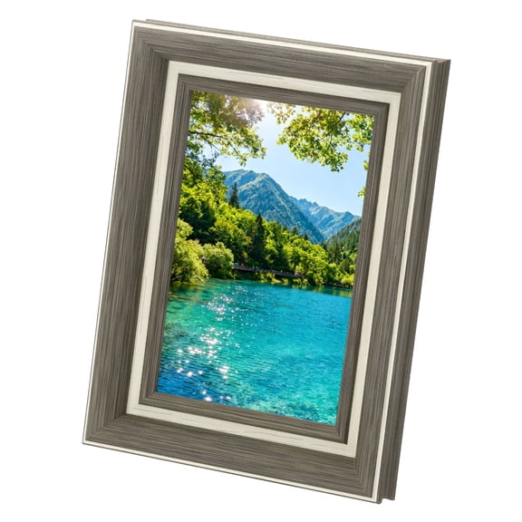 Uxcell Arc-Edged Taupe Rectangle Photo Frame, 7.9x5.9 Inch Resin Photo Frame Tabletop Display for Pictures Certificates Home Office Decor, Suits for 10.2x15.2cm Photo