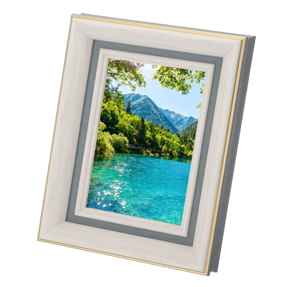 Uxcell Arc-Edged Textured White Rectangle Photo Frame, 6.9x5.4 Inch Resin Photo Frame Tabletop Display for Pictures Certificates Home Office Decor, Suits for 8.9x12.7cm Photo