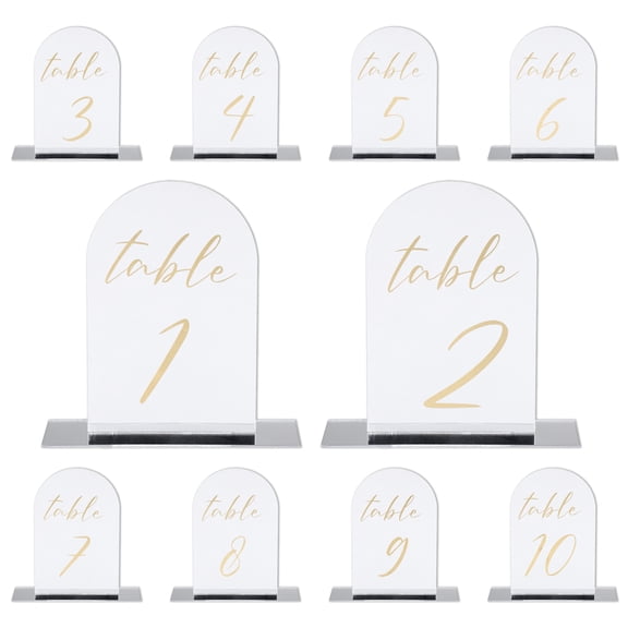 Uxcell Arch Table Numbers 1-10, 6"x4" Acrylic Display Signs and Holders, Single-Sided Mirror Background Gold Text 10 Pcs