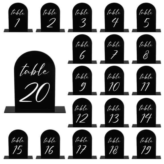 Uxcell Arch Table Numbers 1-20 6"x4" Acrylic Display Sign with Stand Black/White
