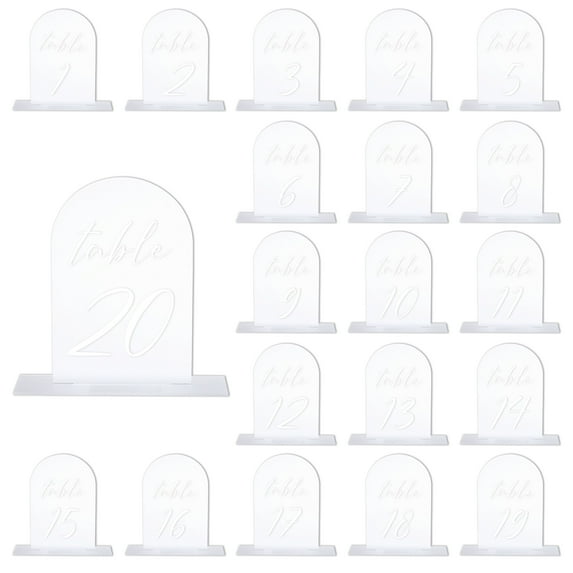 Uxcell Arch Table Numbers 1-20, 6"x4" Acrylic Display Signs and Holders, Frosted Background White Text 20 Pcs