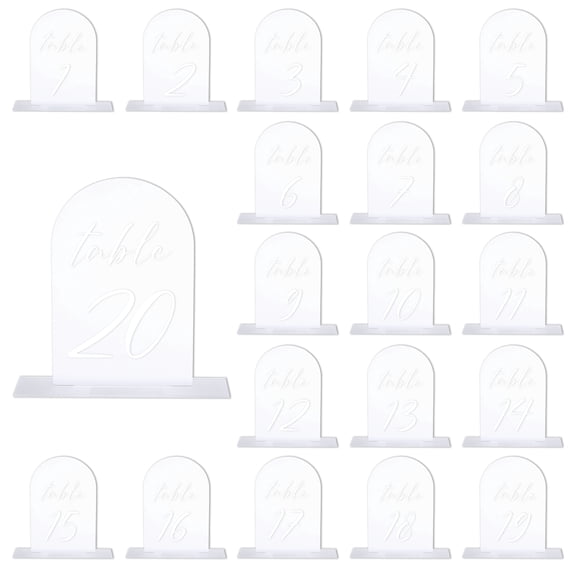 Uxcell Arch Table Numbers 1-20, 6"x4" Acrylic Display Signs and Holders, Frosted Background White Text 20 Pcs