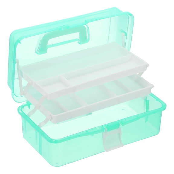 Uxcell Art Supply Storage Organizer, 3-Tray Craft Tool Box Art Supplies Organizer with Handle Buckle for Brushes Paints Stamps, Green