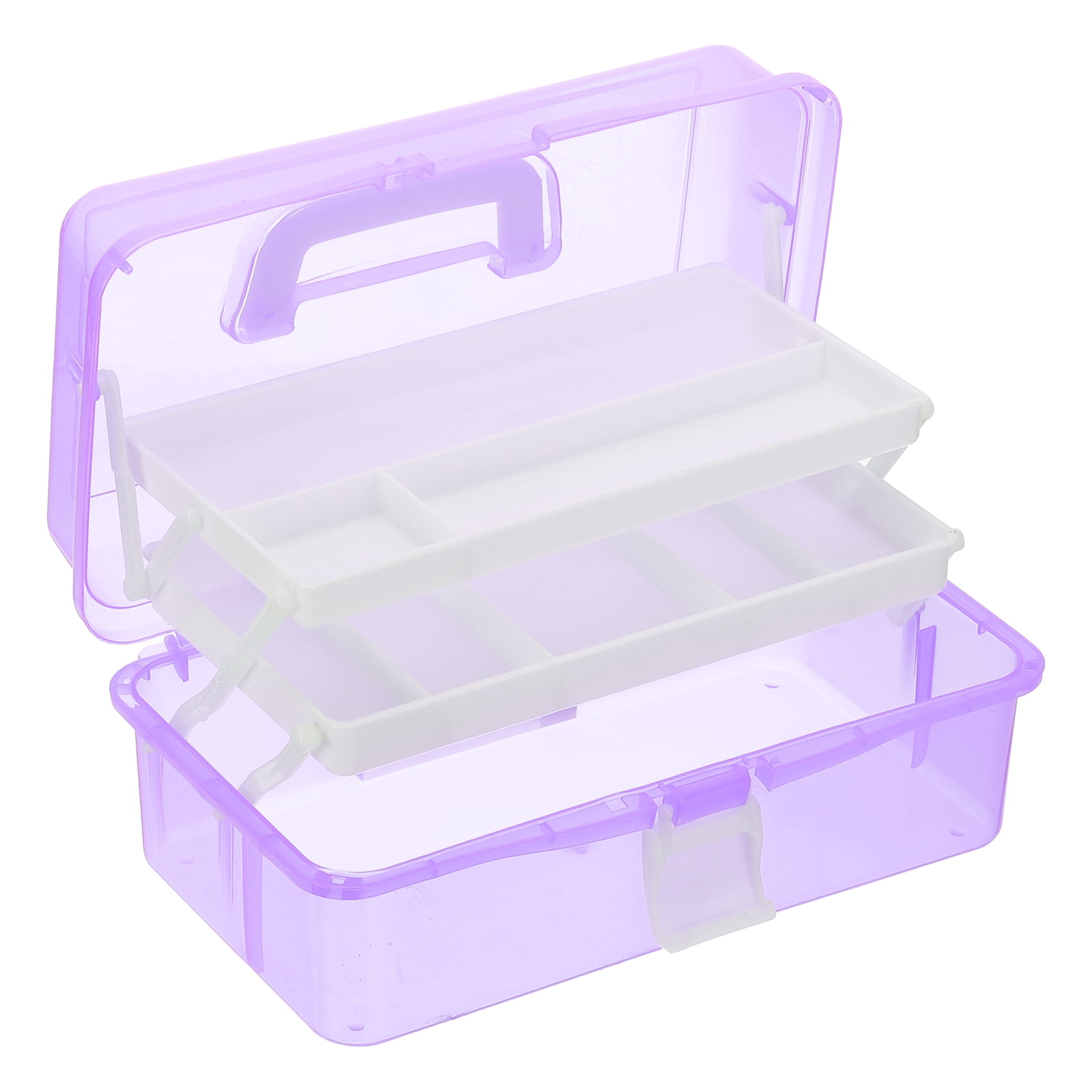 Uxcell Art Supply Storage Organizer, 3-Tray Craft Tool Box Art Supplies Organizer with Handle Buckle for Brushes Paints Stamps, Purple