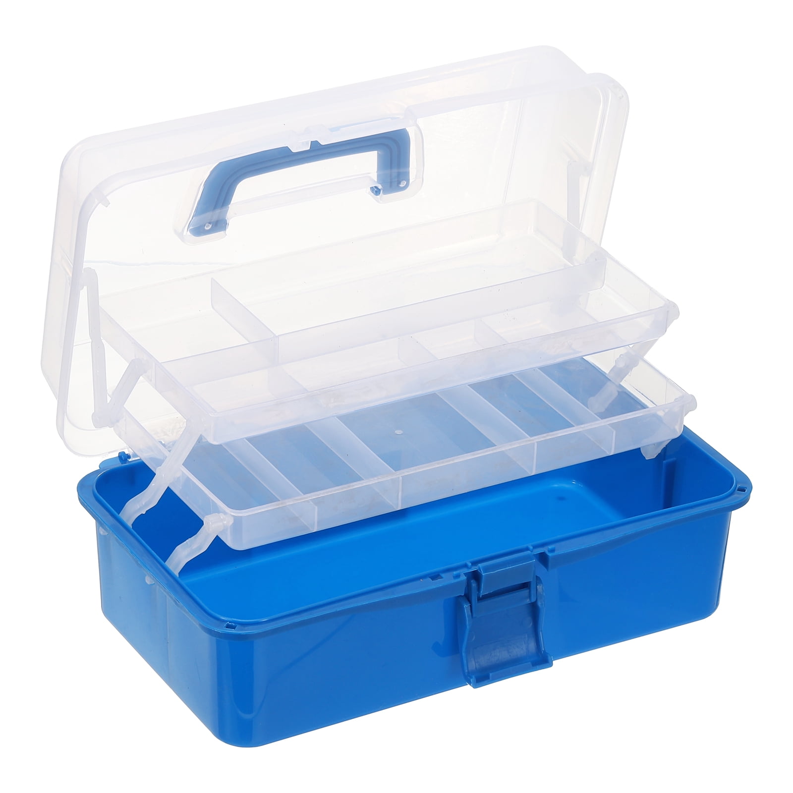 Uxcell Art Supply Storage Organizer, 3-Tray Craft Tool Box Art Supplies Organizer with Handle Buckle for Brushes Paints Stamps, Trans Blue