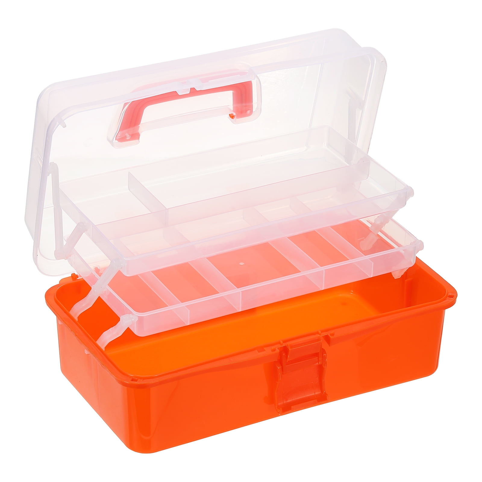 Uxcell Art Supply Storage Organizer, 3-Tray Craft Tool Box Art Supplies Organizer with Handle Buckle for Brushes Paints Stamps, Trans Orange