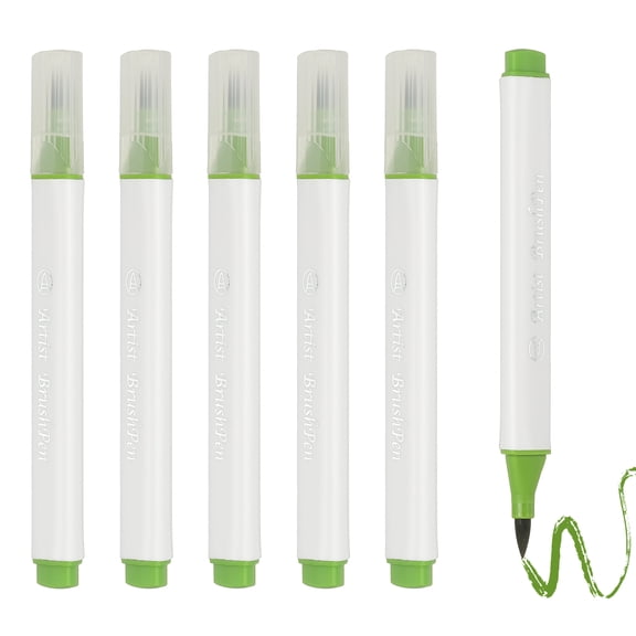 Uxcell Art Watercolor Brush Pen, 6 Pcs Triangular Soft Tip Watercolor Pen for Offices Crafts Scrapbooks Writing Journaling Drawing Calligraphy, Green Yellow