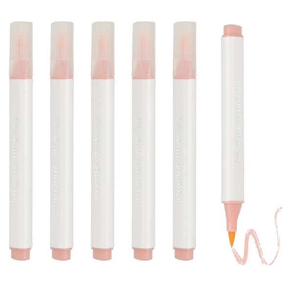 Uxcell Art Watercolor Brush Pen, 6 Pcs Triangular Soft Tip Watercolor Pen for Offices Crafts Scrapbooks Writing Journaling Drawing Calligraphy, Light Pink