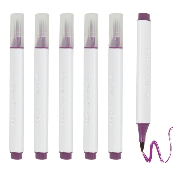 Uxcell Art Watercolor Brush Pen, 6 Pcs Triangular Soft Tip Watercolor Pen for Offices Crafts Scrapbooks Writing Journaling Drawing Calligraphy, Light Purple