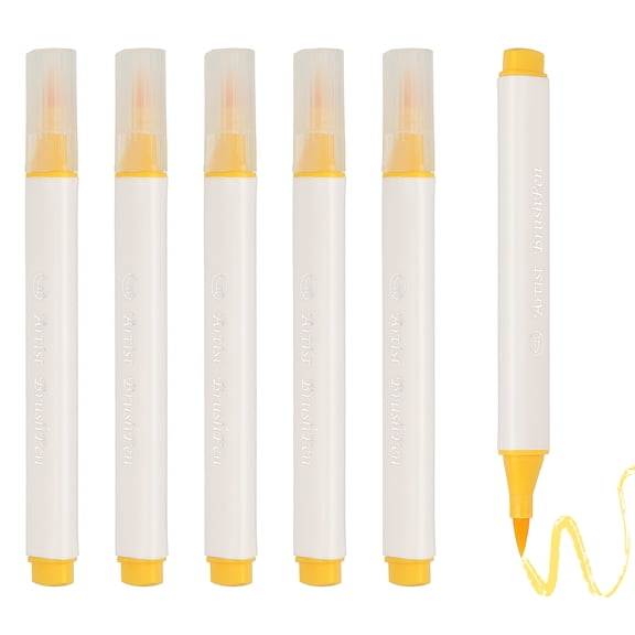 Uxcell Art Watercolor Brush Pen, 6 Pcs Triangular Soft Tip Watercolor Pen for Offices Crafts Scrapbooks Writing Journaling Drawing Calligraphy, Medium Yellow