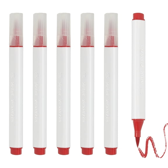 Uxcell Art Watercolor Brush Pen, 6 Pcs Triangular Soft Tip Watercolor Pen for Offices Crafts Scrapbooks Writing Journaling Drawing Calligraphy, Scarlet