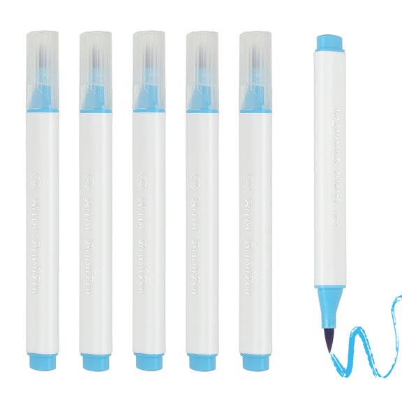 Uxcell Art Watercolor Brush Pen, 6 Pcs Triangular Soft Tip Watercolor Pen for Offices Crafts Scrapbooks Writing Journaling Drawing Calligraphy, Sky Blue