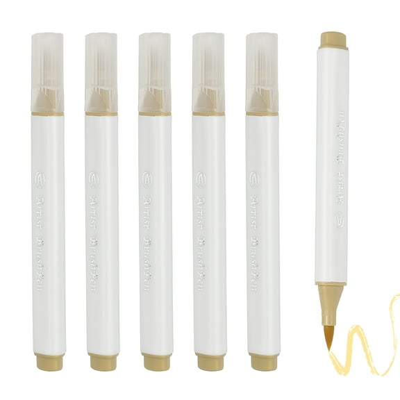 Uxcell Art Watercolor Brush Pen, 6 Pcs Triangular Soft Tip Watercolor Pen for Offices Crafts Scrapbooks Writing Journaling Drawing Calligraphy, Beige
