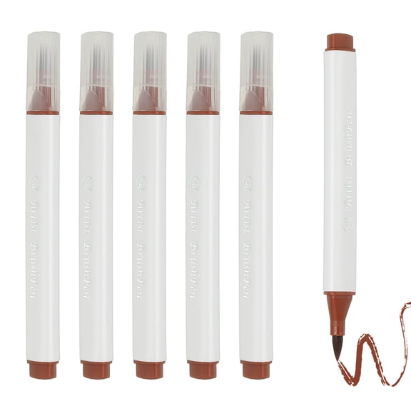 Uxcell Art Watercolor Brush Pen, 6 Pcs Triangular Soft Tip Watercolor Pen for Offices Crafts Scrapbooks Writing Journaling Drawing Calligraphy, Brown