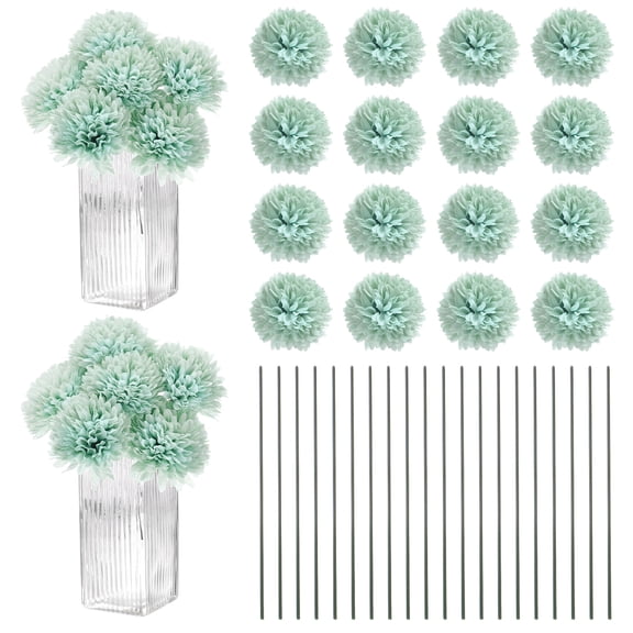 Uxcell Artificial Chrysanthemum Ball Flowers, Faux Hydrangea Silk Bouquets for Home/Wedding Autumn Blue 30 Pack