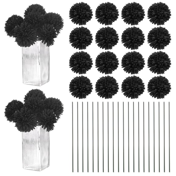 Uxcell Artificial Chrysanthemum Ball Flowers, Faux Hydrangea Silk Bouquets for Home/Wedding Black 30 Pack