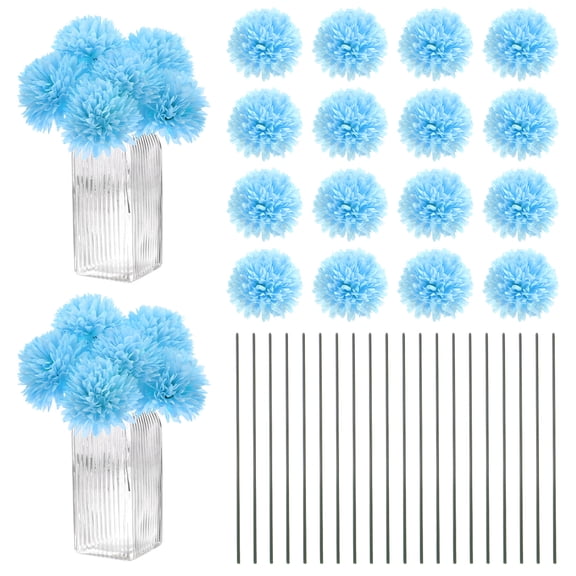 Uxcell Artificial Chrysanthemum Ball Flowers, Faux Hydrangea Silk Bouquets for Home/Wedding Light Blue 30 Pack
